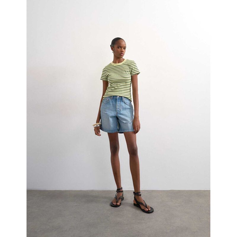 TOPSHOP Sally SS Stripe Rib Short Tee image number 3